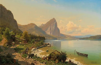 Partie au Mondsee près de Scharfling avec vue sur le Drachenwand