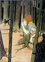 Le Petit Chaperon rouge. Conte des frères Jacob Grimm (1785-1863) et Wilhelm Grimm (1786-1859). Illustration par Adolf Hofer