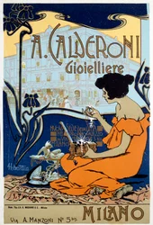 Affiche publicitaire pour le bijoutier Calderoni à Milan, vers 1920