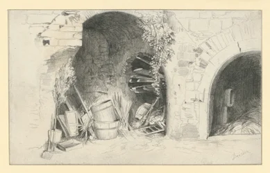 Des tonneaux et des planches sous les arcades de la Jungfernbastei à Dresde