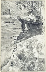 Surplomb rocheux avec village à l
