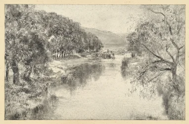 Paysage fluvial avec allée