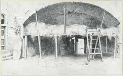 Entrepôt de foin sous une arche de la Jungfernbastei à Dresde
