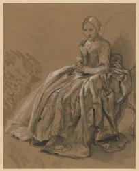 Dame de cour assise tournée vers la gauche. Étude pour le tableau « Concert de flûte de Frédéric le Grand à Sanssouci »