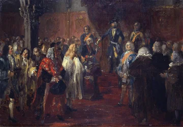 Hommage des États de Silésie devant Frédéric II à Breslau en 1741. Esquisse