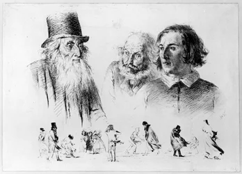 Études de têtes et de personnages, feuille n° 2 de la série « Essais de radir »