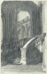 Escalier du pavillon municipal du Zwinger à Dresde, la nuit