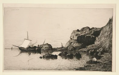 Barque de pêcheurs faisant escale les roches de Collioure (Pyrénées-Orientales)
