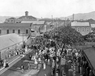 King Street vers le nord, Kingston, Jamaïque, vers 1905