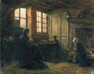 Femmes effilochant du lin, Honfleur