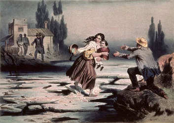 Eliza traversant les glaces de la rivière Ohio vers la liberté, illustration de 