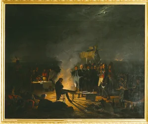 Napoléon dans son bivouac sur le champ de bataille de Wagram ... (peinture sur toile)
