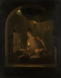 Cuisine à la lumière de la lampe