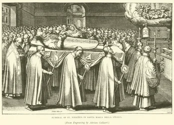 Funérailles de Saint Ignace à Santa Maria Della Strada (gravure)
