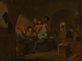 Boire dans une taverne, vers 1700 (huile sur panneau)