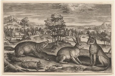 Une taupe, un blaireau, un lièvre cornu et un renard