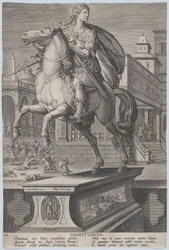 Plaque 12: statue équestre de Domitien, vue aux trois quarts à gauche