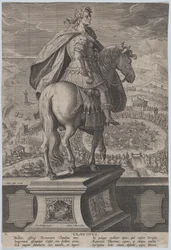 Planche 5 : statue équestre de Claude, vue de derrière, une compétition navale à Rome, vers 1587-89