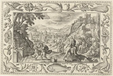Rébecca et Éliézer au puits (série: Paysages avec scènes bibliques, mythologiques et de chasse)