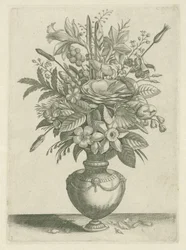 Vase avec fleurs, y compris des jonquilles