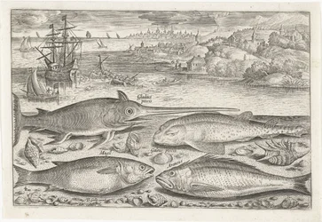 Quatre poissons sur la plage