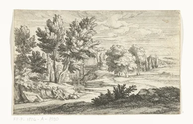 Paysage avec monument funéraire