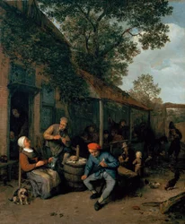 Paysans fumant et festoyant devant une taverne, 1676