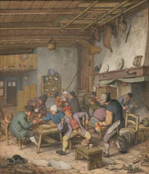 Salle dans une auberge avec des paysans buvant, fumant et jouant au backgammon, 1678