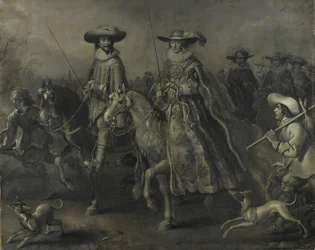 Friedrich V (1596-1632), électeur palatin, roi de Bohême, et son épouse Elizabeth Stuart (1596-1662) à cheval