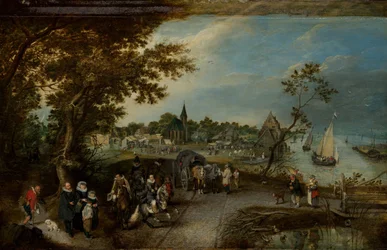 Paysage avec figures et une fête de village