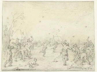 Hommes et garçons lançant des boules de neige