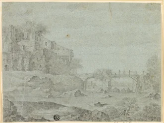 Ruines surplombant la rivière avec pont