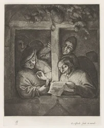 Trois hommes chantant à la lumière d