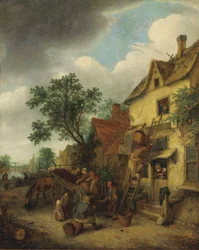 Allemand : Bauern beim Torfabladen Villageois transportant de la tourbe dans une maison