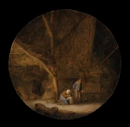 Intérieur avec une famille paysanne