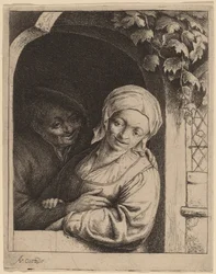 Couple de paysans dans une porte (Romance villageoise)