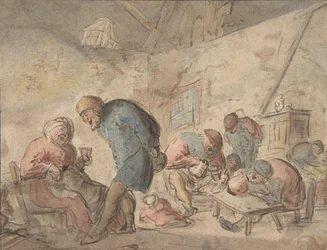 Paysans buvant, verso : croquis de paysans