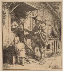 Un vendeur ambulant proposant des lunettes à la porte
