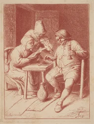 Deux chanteurs et un violoniste dans un intérieur