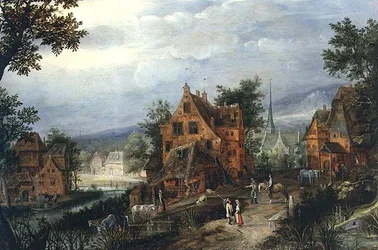 Scène de Village avec Figures