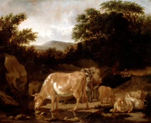 Vaches et moutons dans un bois