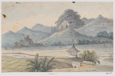 Paysage près de Cibodas avec pont et pavillon, Java occidental