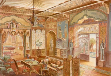 Salle de jeux de style assyrien, illustration de 