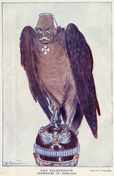 Caricature du général allemand Erich von Falkenhayn (1861-1922) (Basse Cour Charognard) dans « Fantasio » 1916 - Illustration par Adrien Barrère (1877-1931)