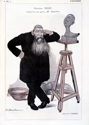 Caricature du sculpteur Auguste Rodin représenté dans son atelier dans « Fantasio »