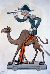 Moulaï - Hubert (Louis-Hubert-Gonzalve) Lyautey (1854-1934), caricature de Lyautey au Maroc - par Barrère, dans « Fantasio » du 15/06/1912
