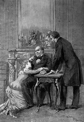 Représentation théâtrale : 1er acte de « Jean Baudry » par Auguste Vacquerie avec Mlle Bertet, M. Barre, Edmond Got. Paris, Comédie-Française