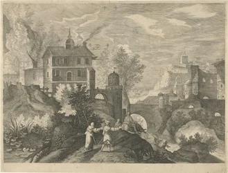 Landschap met stenen brug