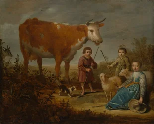 Enfants et une vache