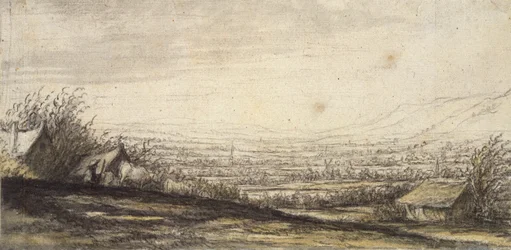 Paysage étendu avec cottage et bétail